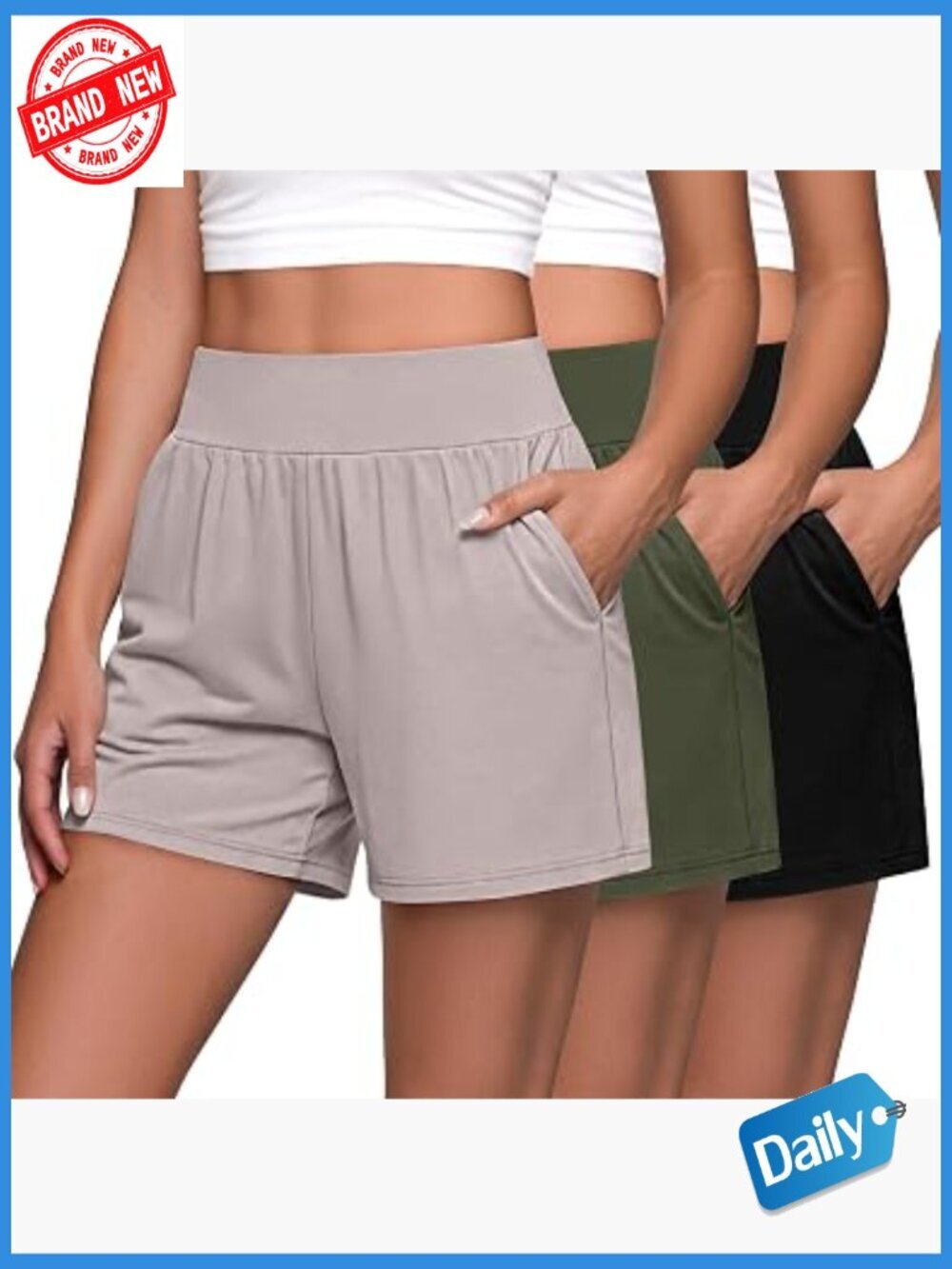 High Waisted Wide Leg Athletic Shorts with Pockets Pack of 3